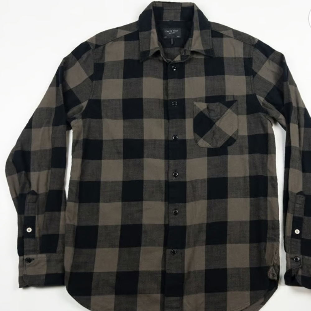 Rag & Bone Quality Plaid Black and Brown Men's Shirt, Medium